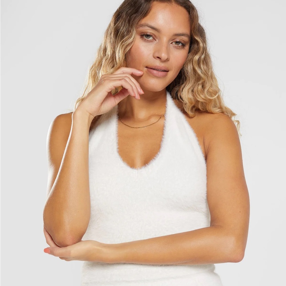 WHITNEY EYELASH KNIT MIDI HALTER TOP
